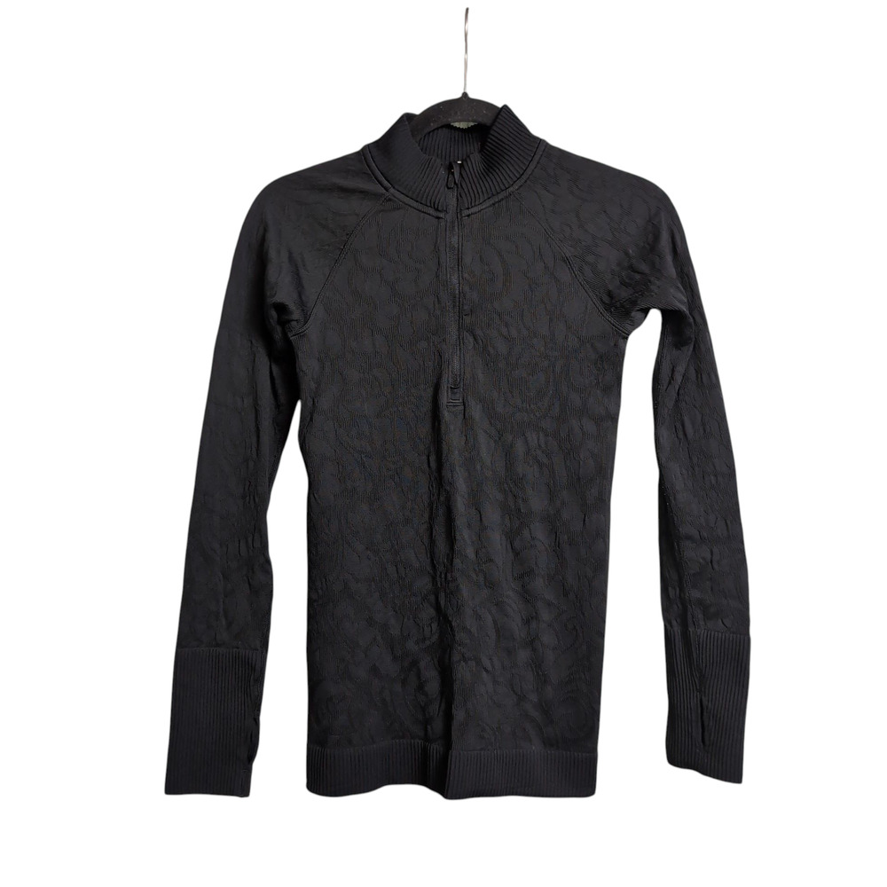 Lululemon Black Floral Embossed Quarter Zip Pullover Top Size 4 Athleisure Layer